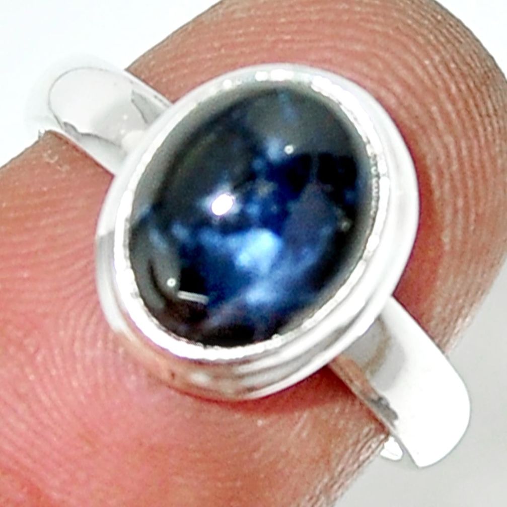 4.27cts natural blue star sapphire 925 silver solitaire ring size 6.5 r34877