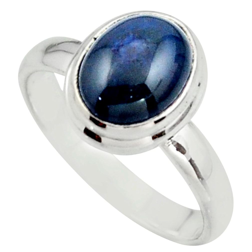 4.30cts natural blue star sapphire 925 silver solitaire ring size 7.5 r41746