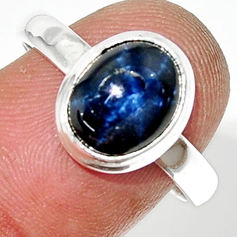 4.47cts natural blue star sapphire 925 silver solitaire ring size 8 r34857