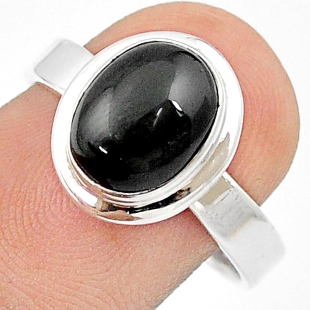 4.34cts natural black star sapphire 925 sterling silver ring size 8.5 u29835