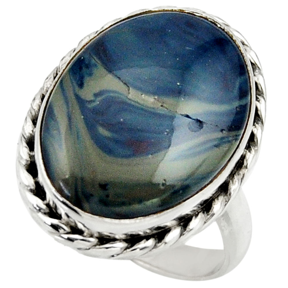 13.68cts natural blue swedish slag 925 silver solitaire ring size 7.5 r28521