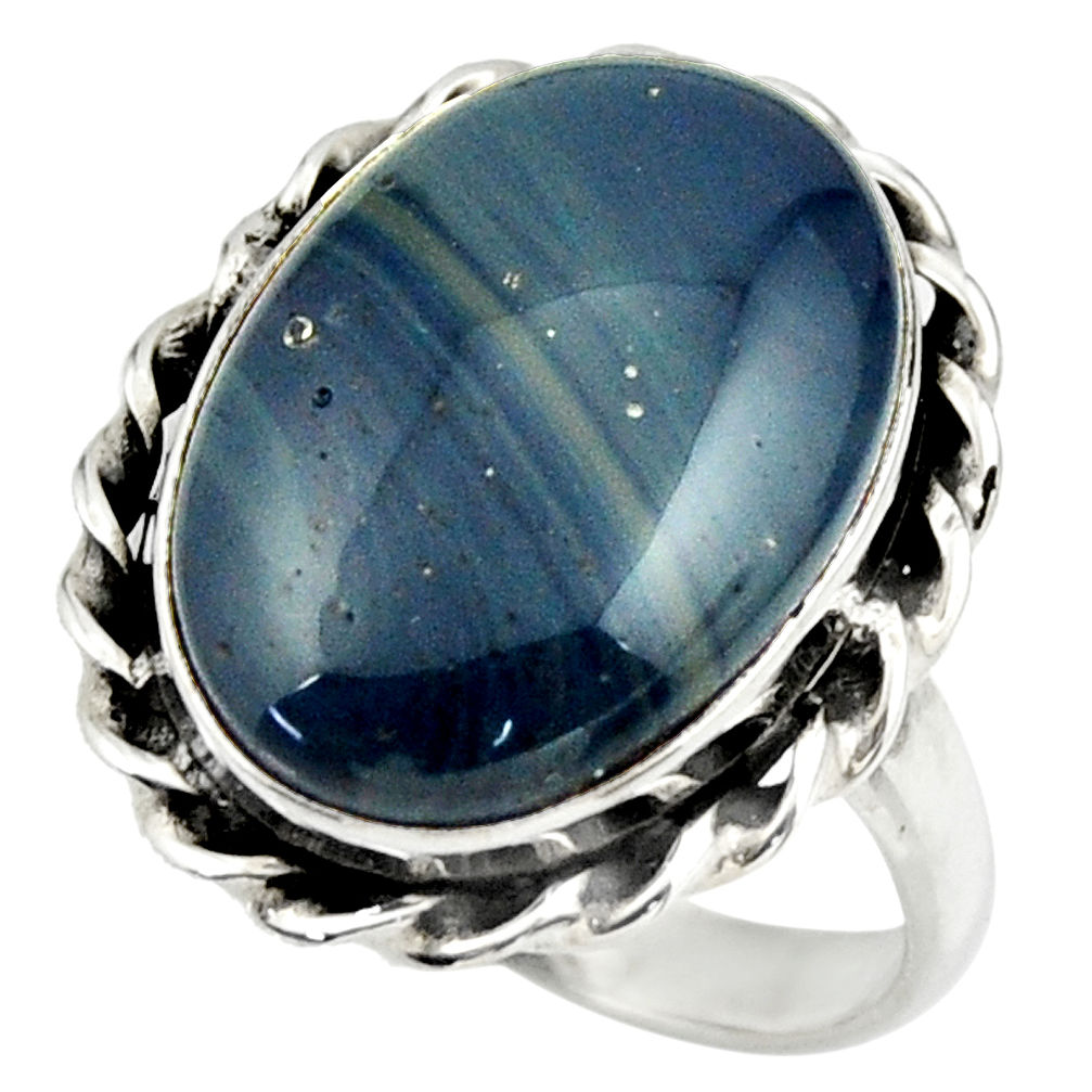 13.68cts natural blue swedish slag 925 silver solitaire ring size 8.5 r28541