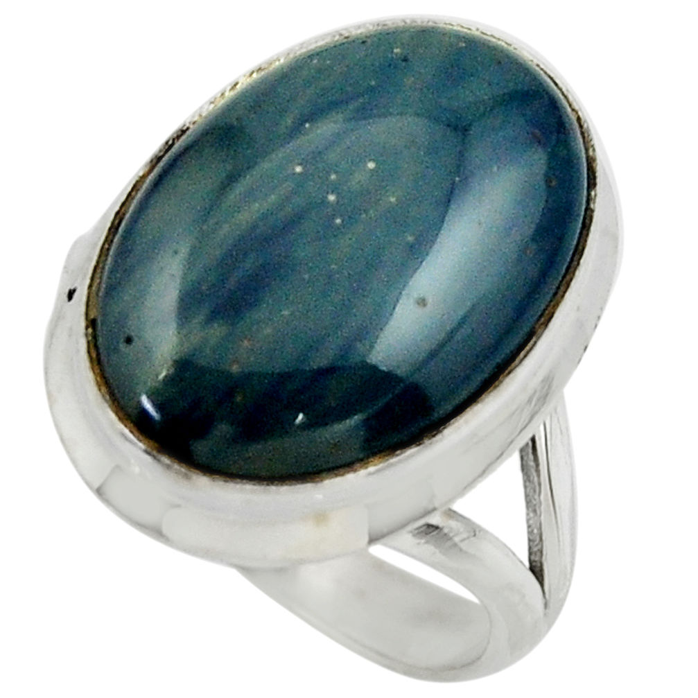 13.55cts natural blue swedish slag 925 silver solitaire ring size 7.5 r28545