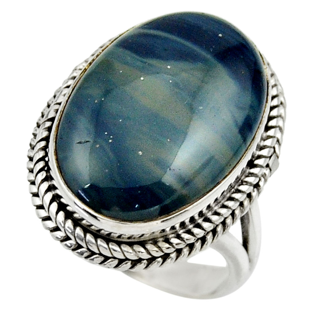 14.30cts natural blue swedish slag 925 silver solitaire ring size 8.5 r28555