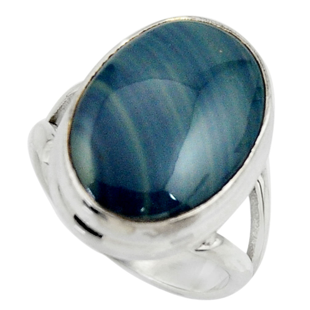 12.93cts natural blue swedish slag 925 silver solitaire ring size 6.5 r28598