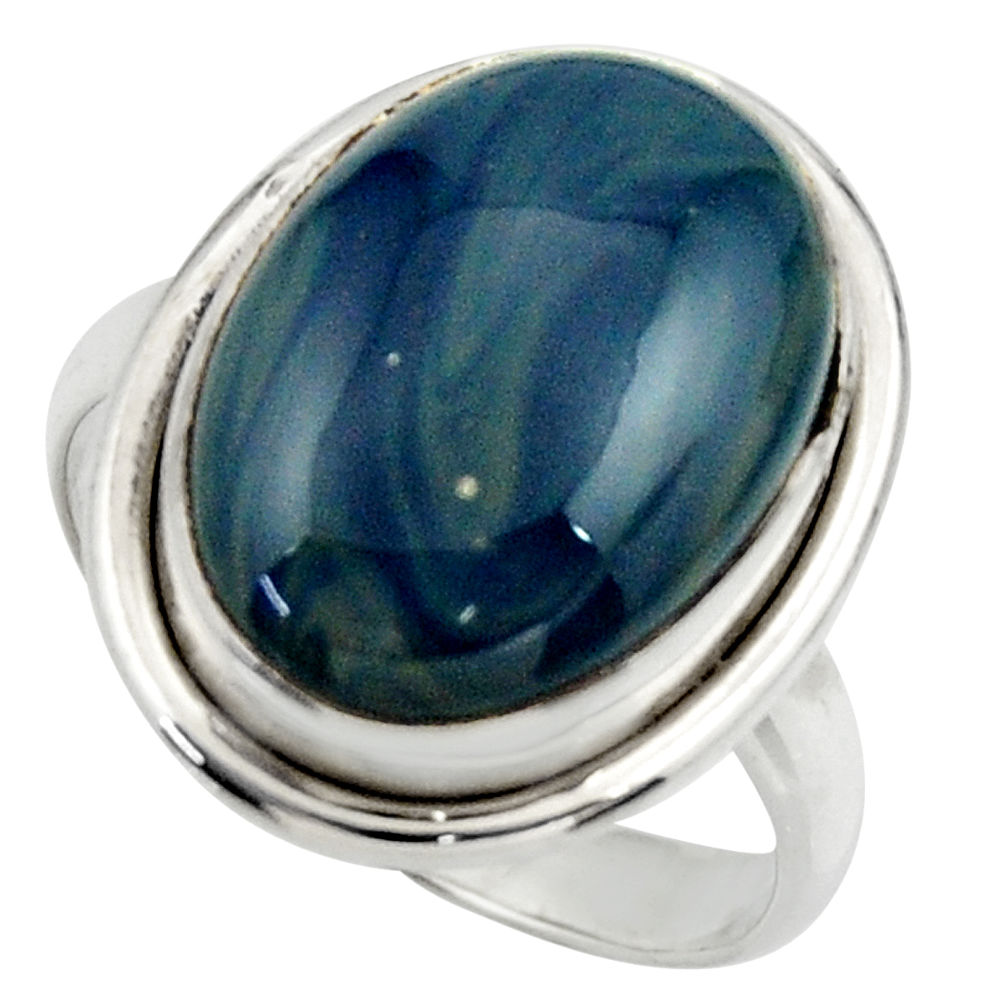 11.91cts natural blue swedish slag 925 silver solitaire ring size 8.5 r28673