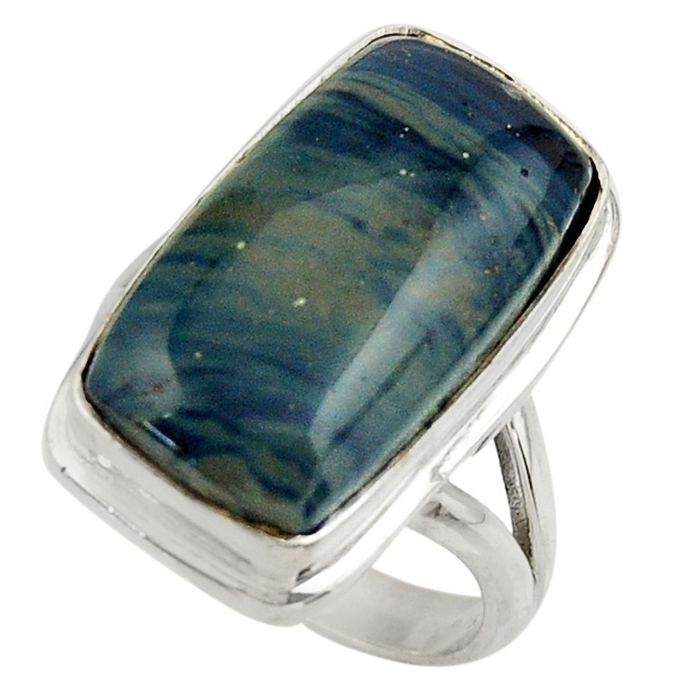 13.99cts natural blue swedish slag 925 silver solitaire ring size 7 r28536