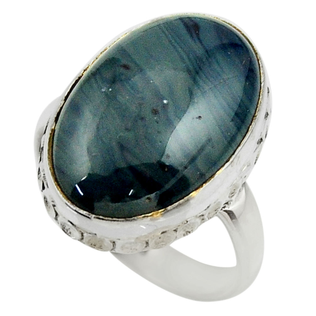12.26cts natural blue swedish slag 925 silver solitaire ring size 8 r28553