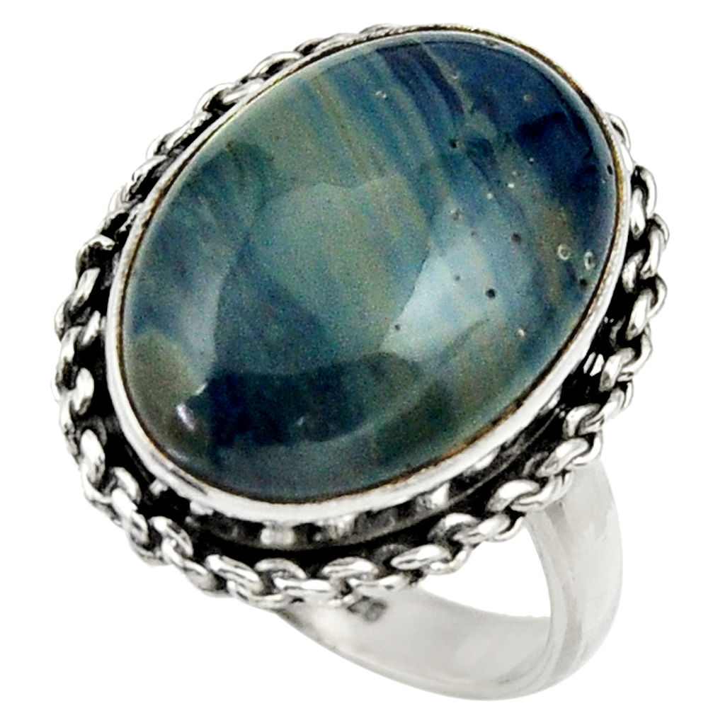 12.38cts natural blue swedish slag 925 silver solitaire ring size 8 r28554
