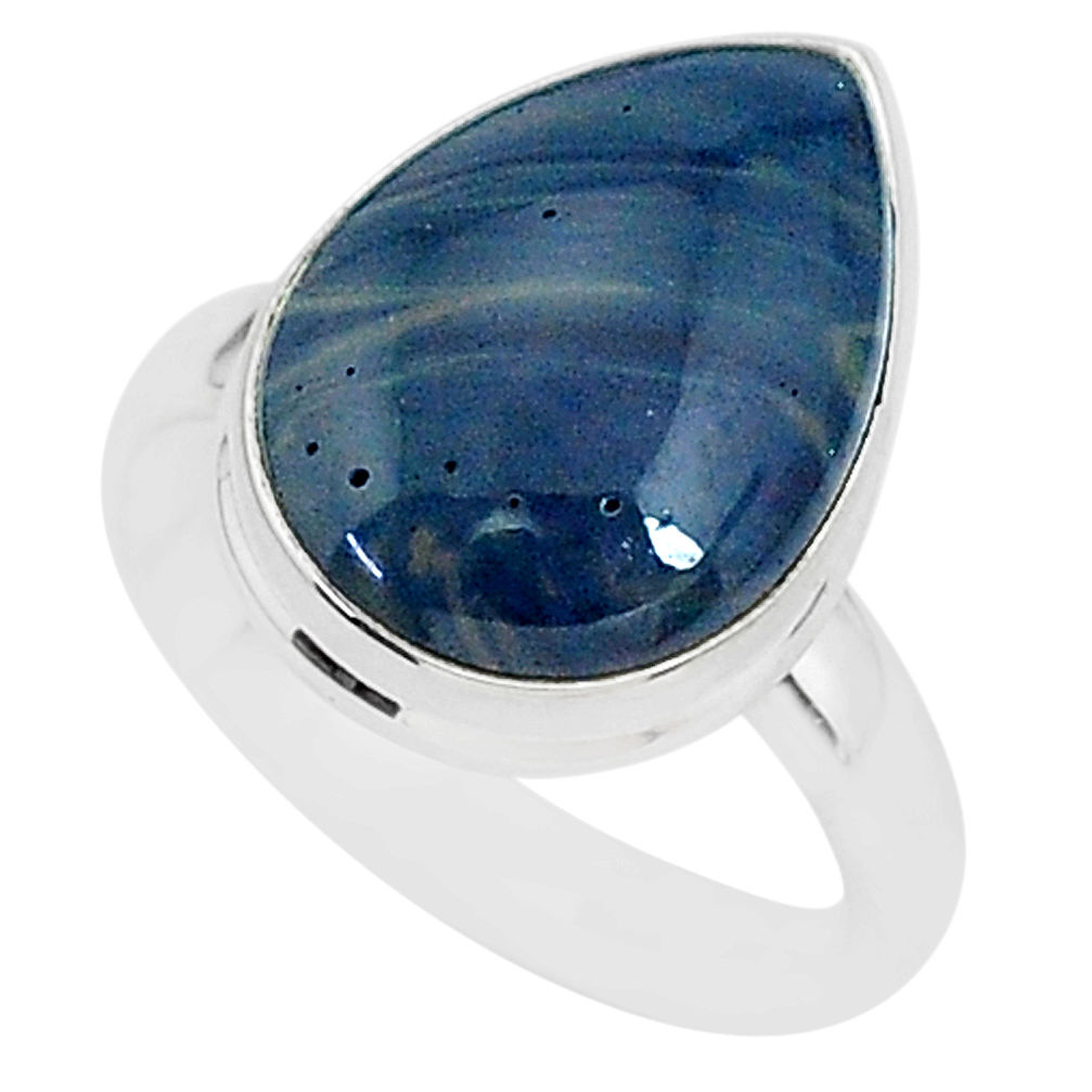 6.80cts natural blue swedish slag 925 silver solitaire ring size 8 r95576