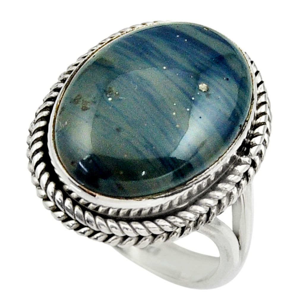 13.28cts natural blue swedish slag 925 silver solitaire ring size 9 r28549