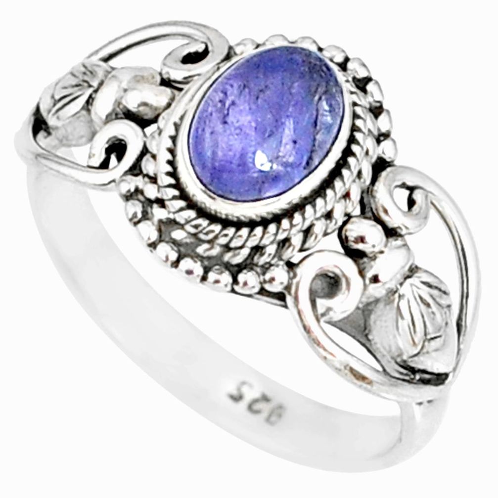 1.55cts natural blue tanzanite 925 silver solitaire handmade ring size 6 r82223