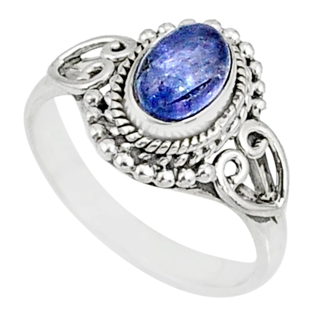 1.47cts natural blue tanzanite 925 silver solitaire handmade ring size 6 r82454