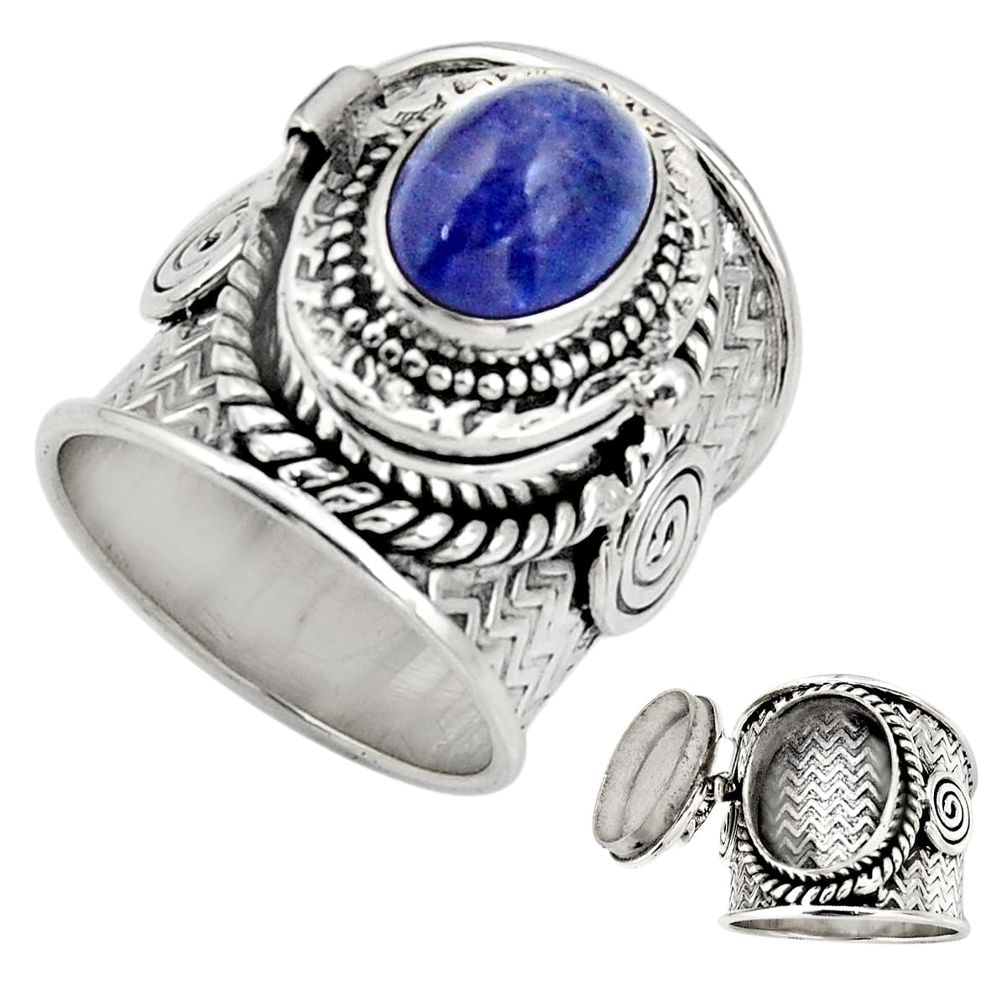 4.51cts natural blue tanzanite 925 sterling silver poison box ring size 7 r30689