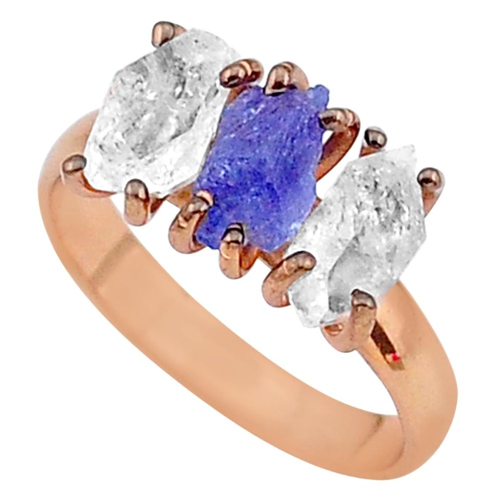 8.12cts natural blue tanzanite raw 14k rose gold handmade ring size 8 t14007