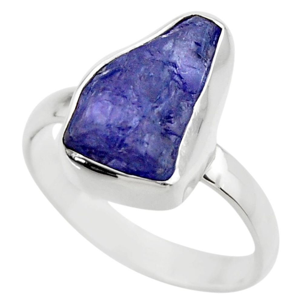 6.03cts natural blue tanzanite rough 925 silver solitaire ring size 8.5 r29579