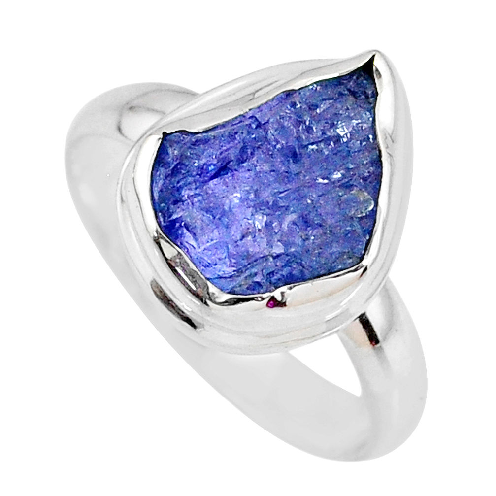 5.63cts natural blue tanzanite rough 925 silver solitaire ring size 8.5 r61803