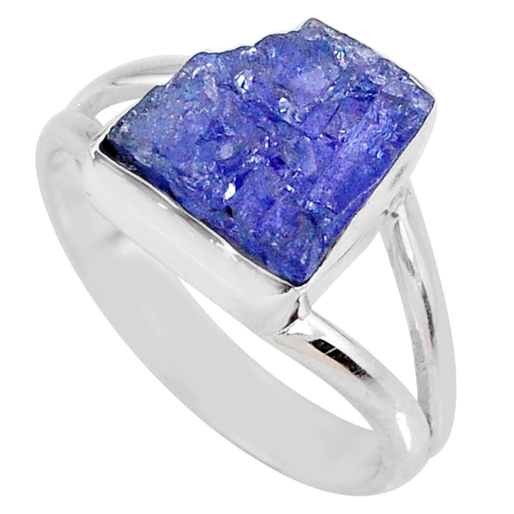 5.06cts natural blue tanzanite rough 925 silver solitaire ring size 8.5 r61867