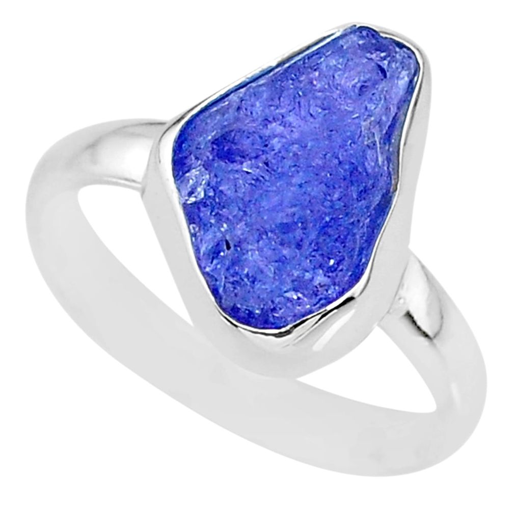 6.03cts natural blue tanzanite raw 925 silver solitaire ring size 8.5 r91836