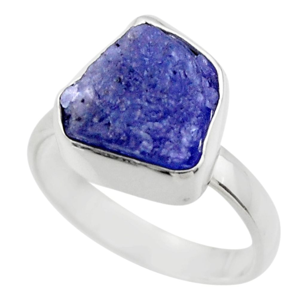 5.84cts natural blue tanzanite rough 925 silver solitaire ring size 6 r29561