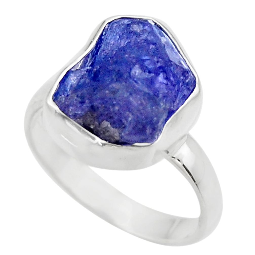 6.35cts natural blue tanzanite rough 925 silver solitaire ring size 6 r29569