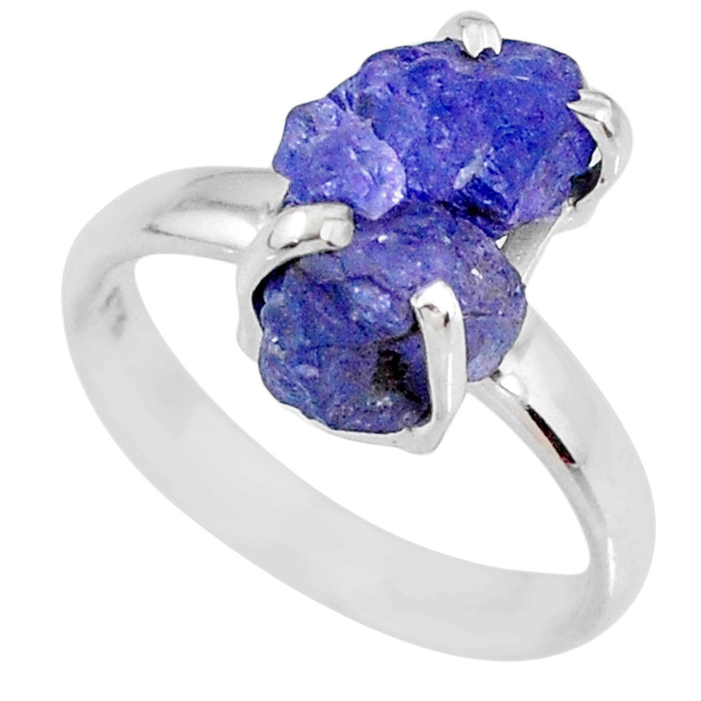 5.22cts natural blue tanzanite rough 925 silver solitaire ring size 6 r61901