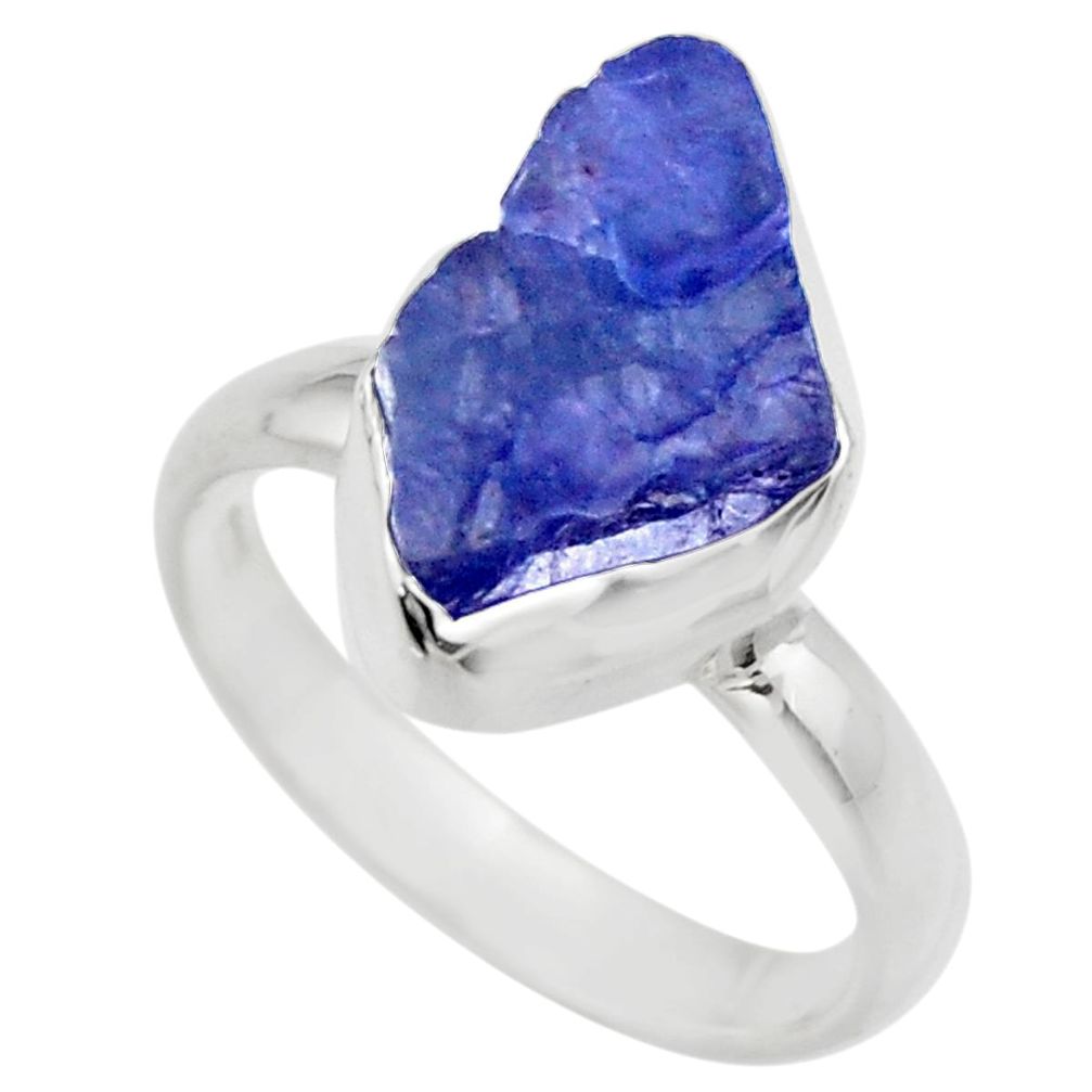 5.51cts natural blue tanzanite rough 925 silver solitaire ring size 7 r29574