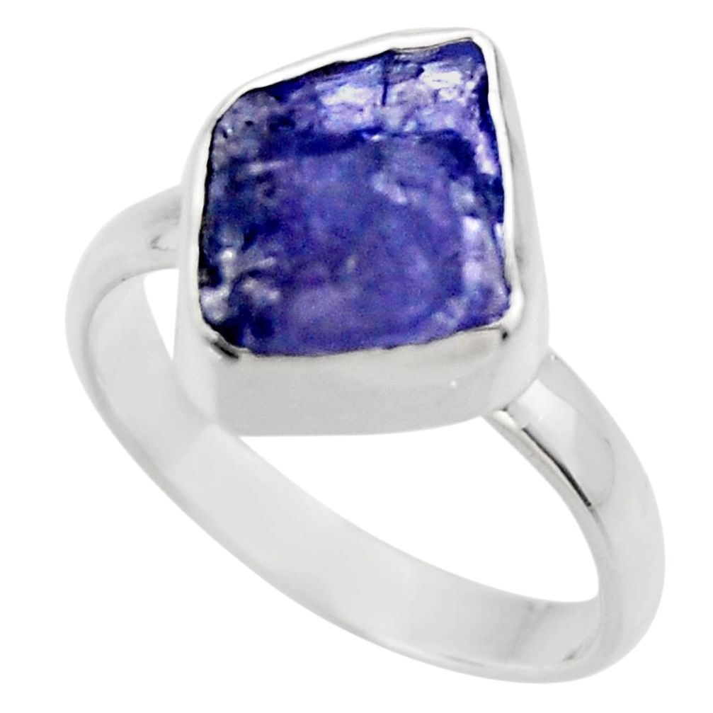 5.84cts natural blue tanzanite rough 925 silver solitaire ring size 7 r29581