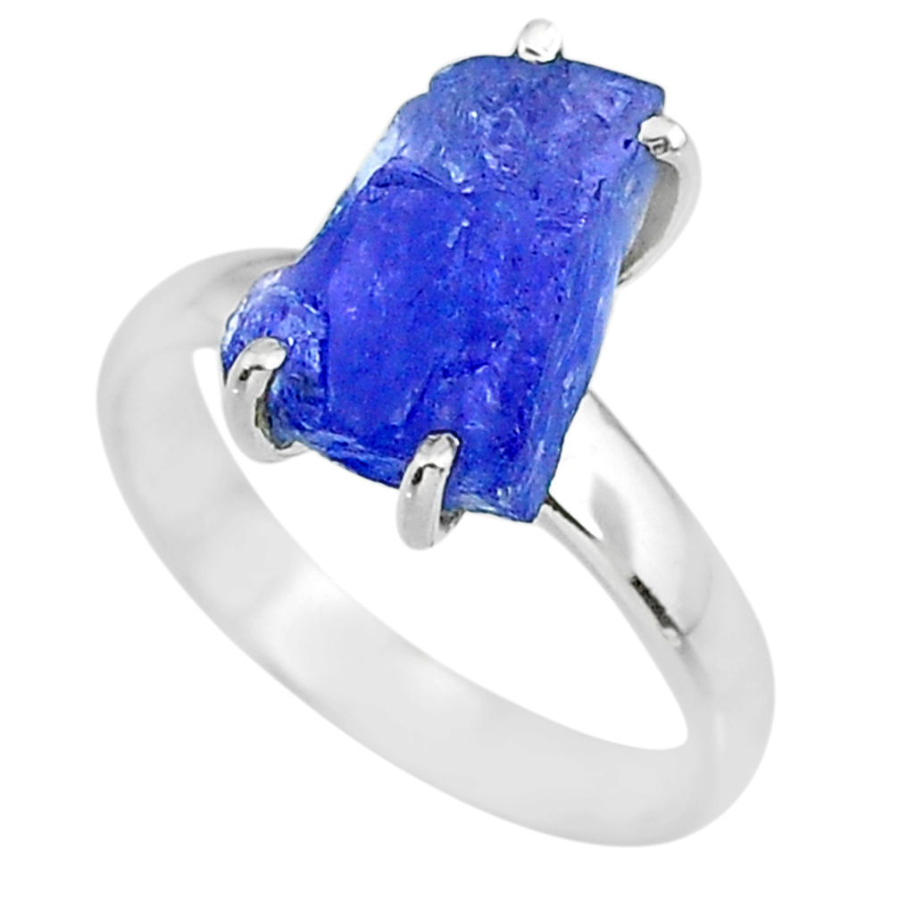 5.54cts natural blue tanzanite raw 925 silver solitaire ring size 7 r91765