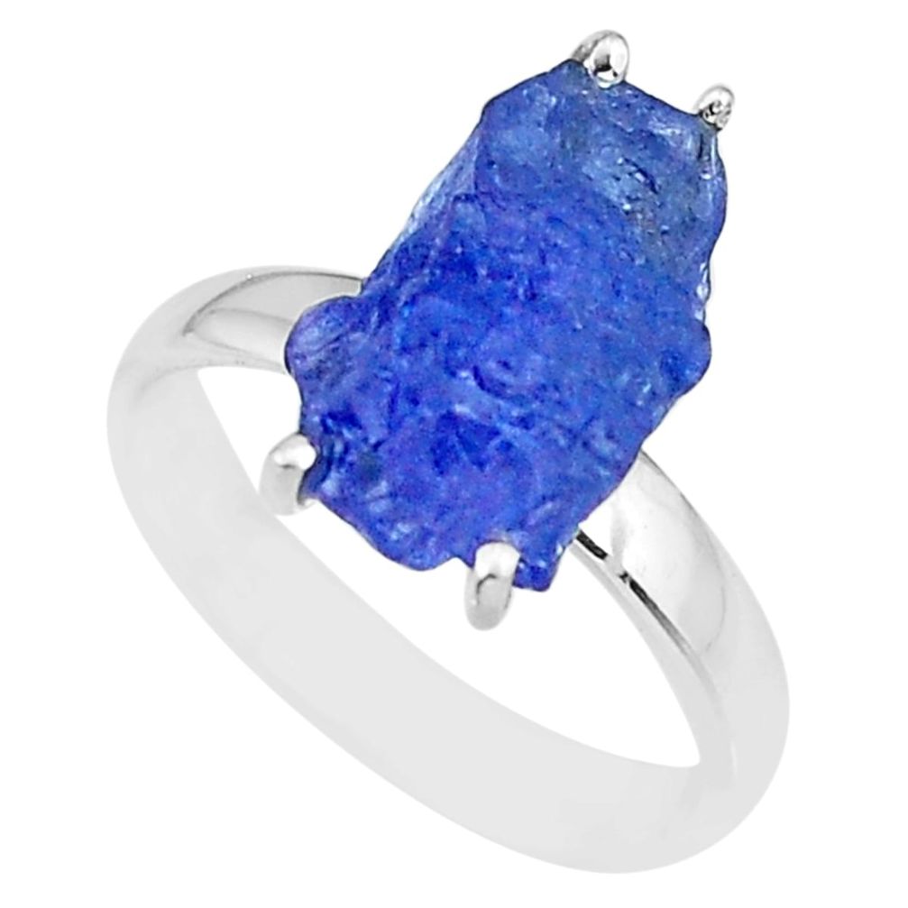 5.92cts natural blue tanzanite raw 925 silver solitaire ring size 7 r91782