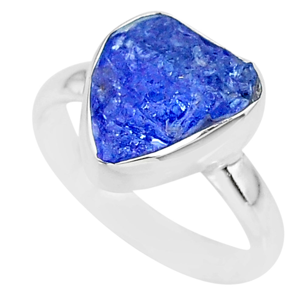 6.14cts natural blue tanzanite raw 925 silver solitaire ring size 7 r91803