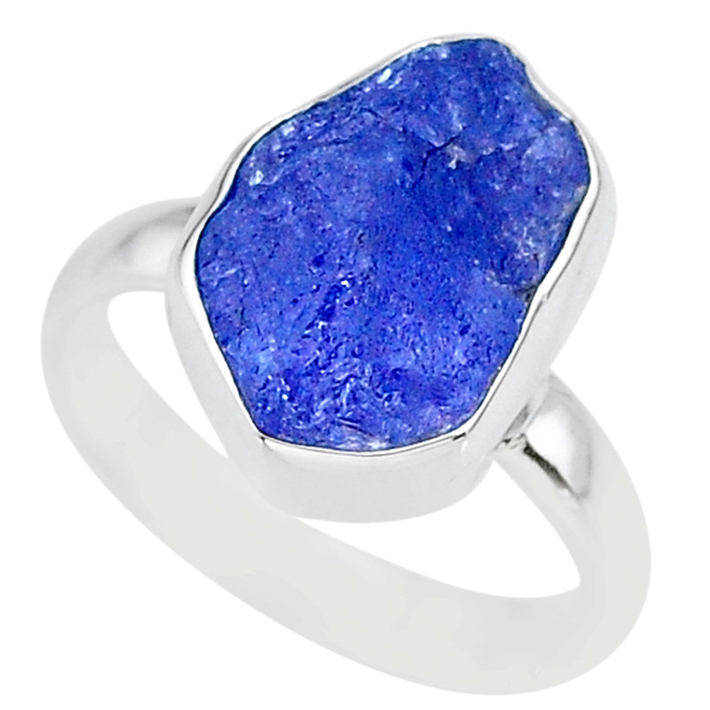 5.84cts natural blue tanzanite raw 925 silver solitaire ring size 7 r91821