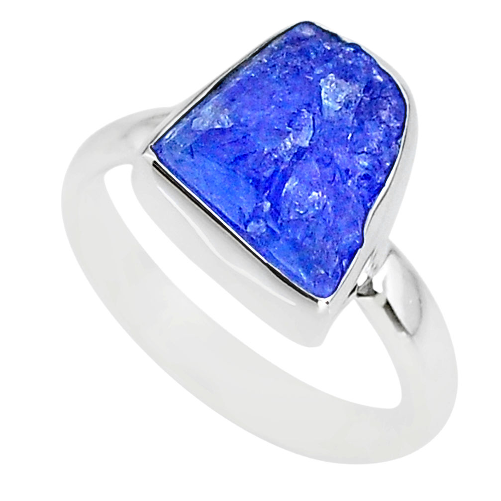 5.54cts natural blue tanzanite raw 925 silver solitaire ring size 7 r91828