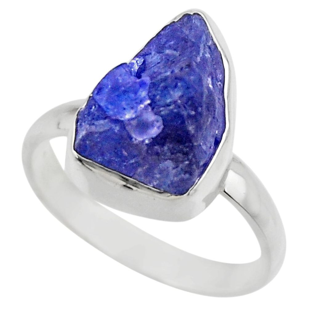 7.04cts natural blue tanzanite rough 925 silver solitaire ring size 8 r29568