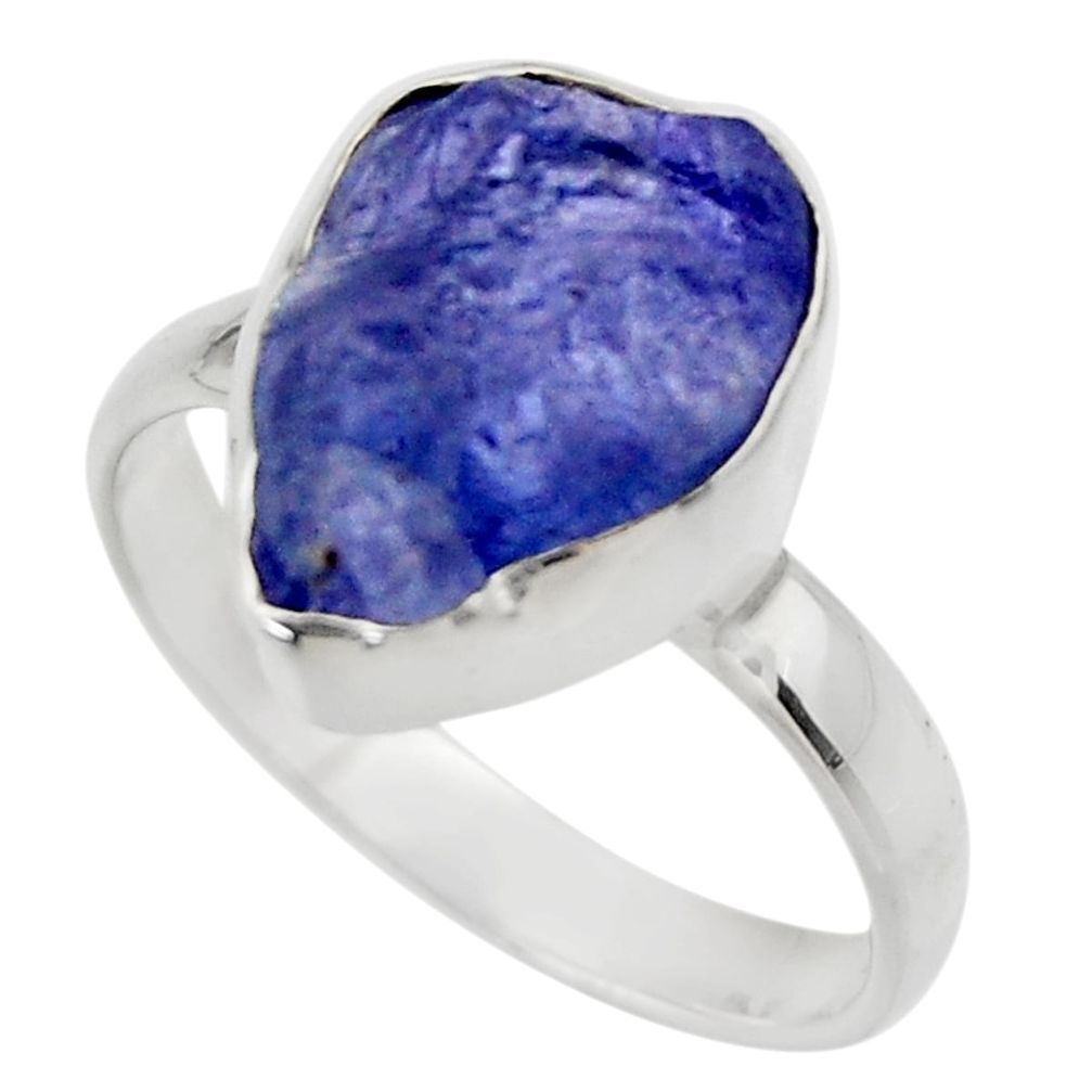 6.03cts natural blue tanzanite rough 925 silver solitaire ring size 8 r29586