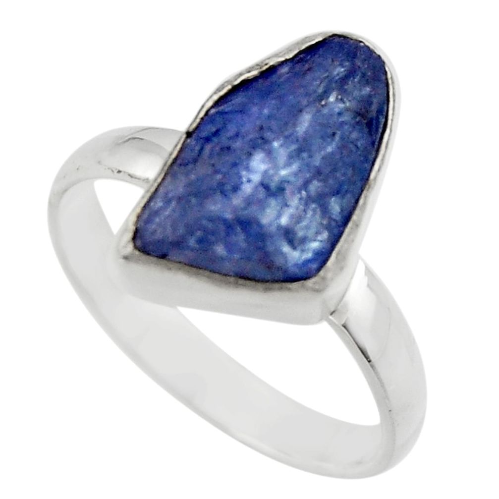 5.79cts natural blue tanzanite rough 925 silver solitaire ring size 8 r29588