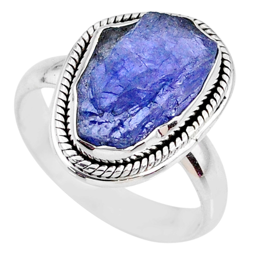 6.60cts natural blue tanzanite rough 925 silver solitaire ring size 8 r61856