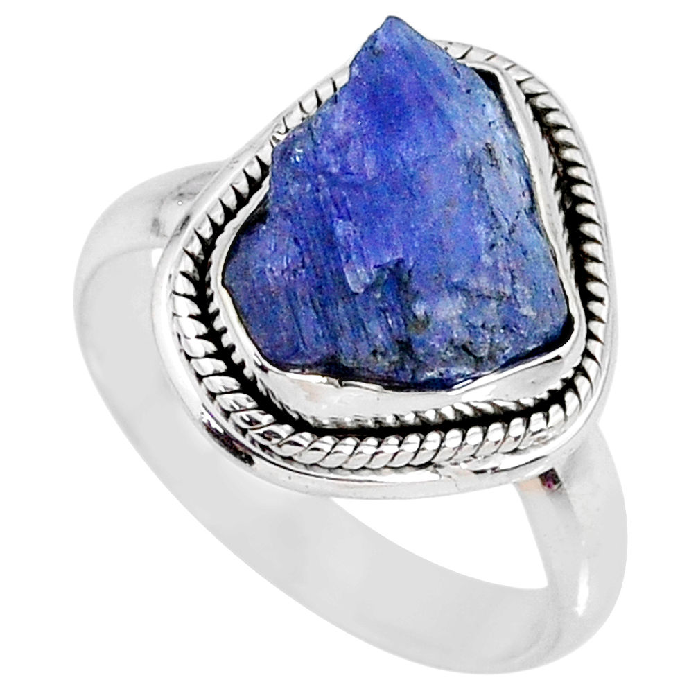 6.54cts natural blue tanzanite rough 925 silver solitaire ring size 8 r61857