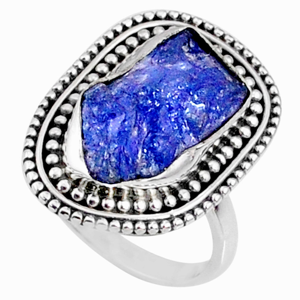 8.22cts natural blue tanzanite raw 925 silver solitaire ring size 8 r66738