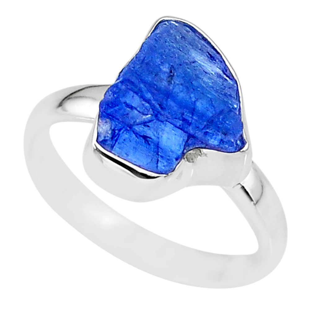 6.39cts natural blue tanzanite raw 925 silver solitaire ring size 8 r91812
