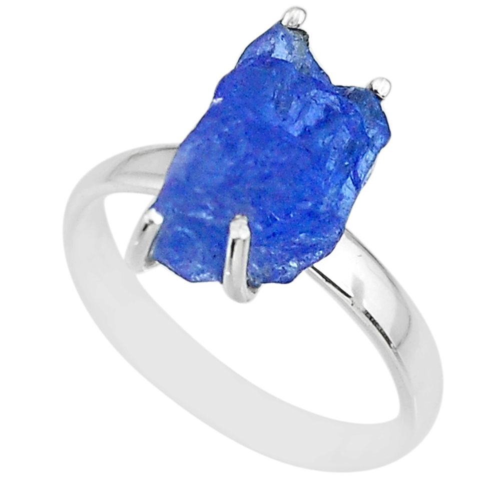 6.53cts natural blue tanzanite raw 925 silver solitaire ring size 9 r91783