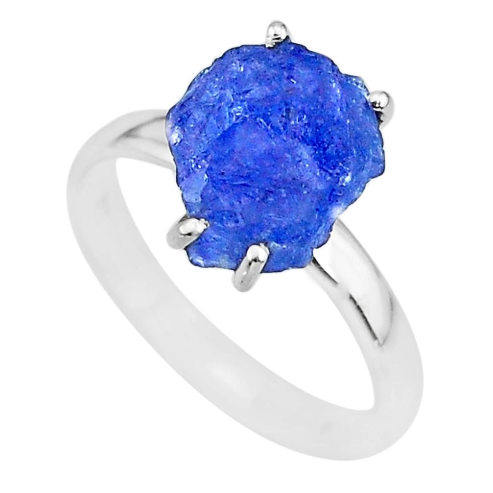 6.27cts natural blue tanzanite raw 925 silver solitaire ring size 9 r91799