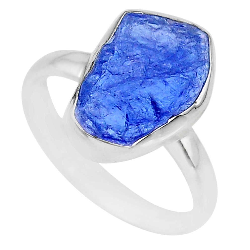 5.79cts natural blue tanzanite raw 925 silver solitaire ring size 9 r91837