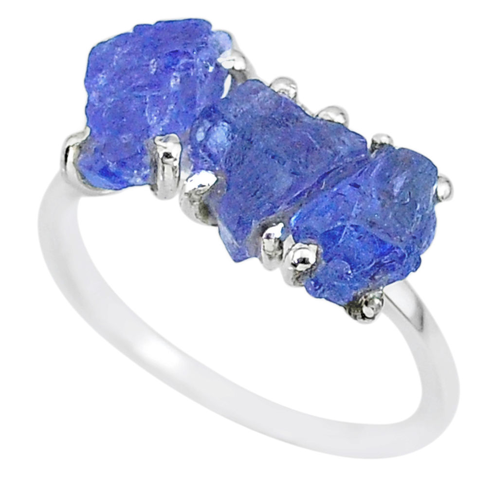 7.66cts natural blue tanzanite raw 925 sterling silver ring size 8.5 r91869