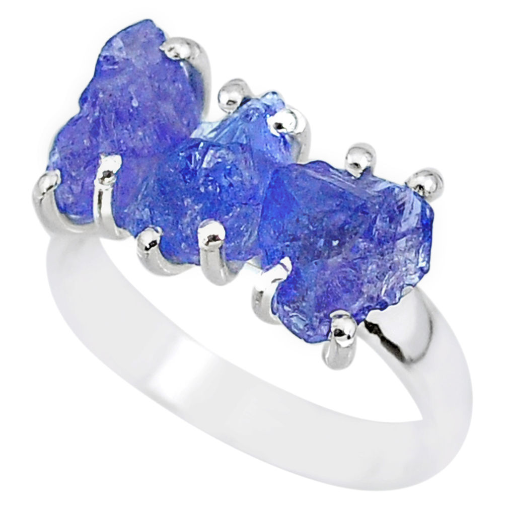 8.95cts natural blue tanzanite raw 925 sterling silver ring size 7 r91841