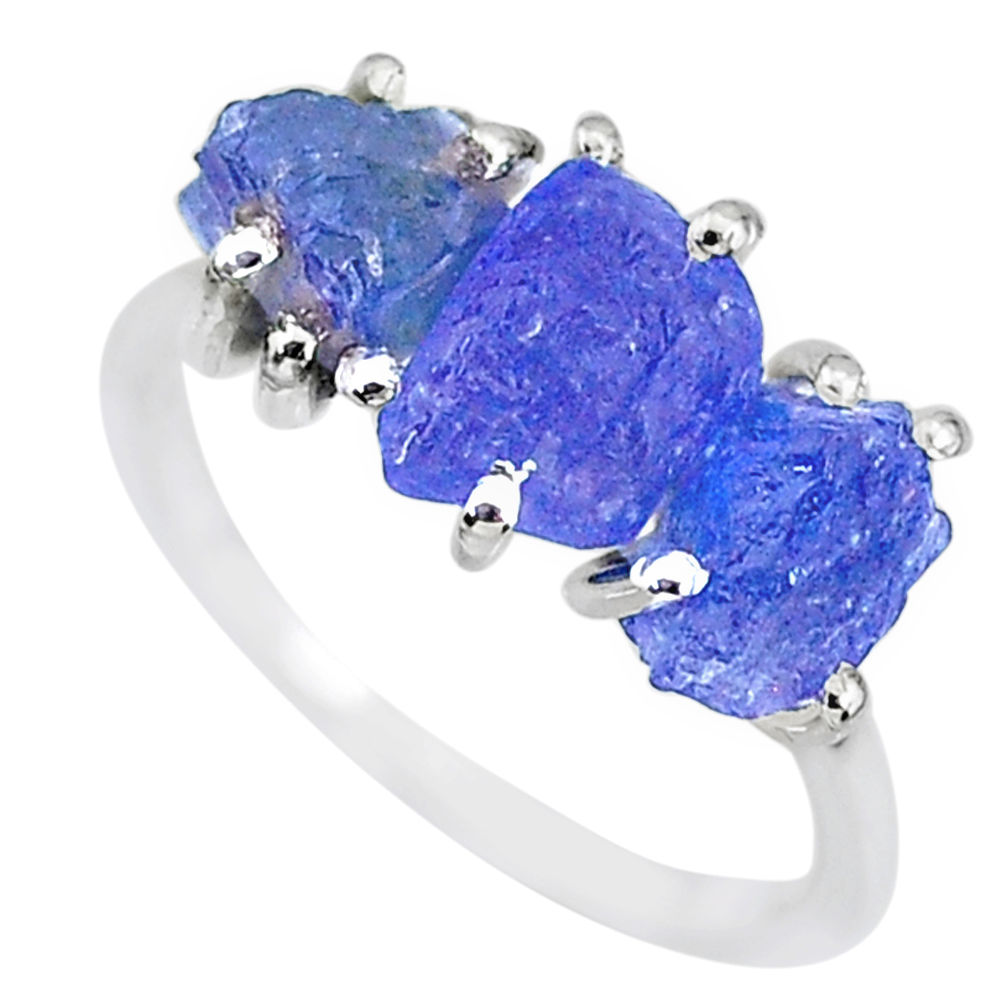 7.96cts natural blue tanzanite raw 925 sterling silver ring size 7 r91876