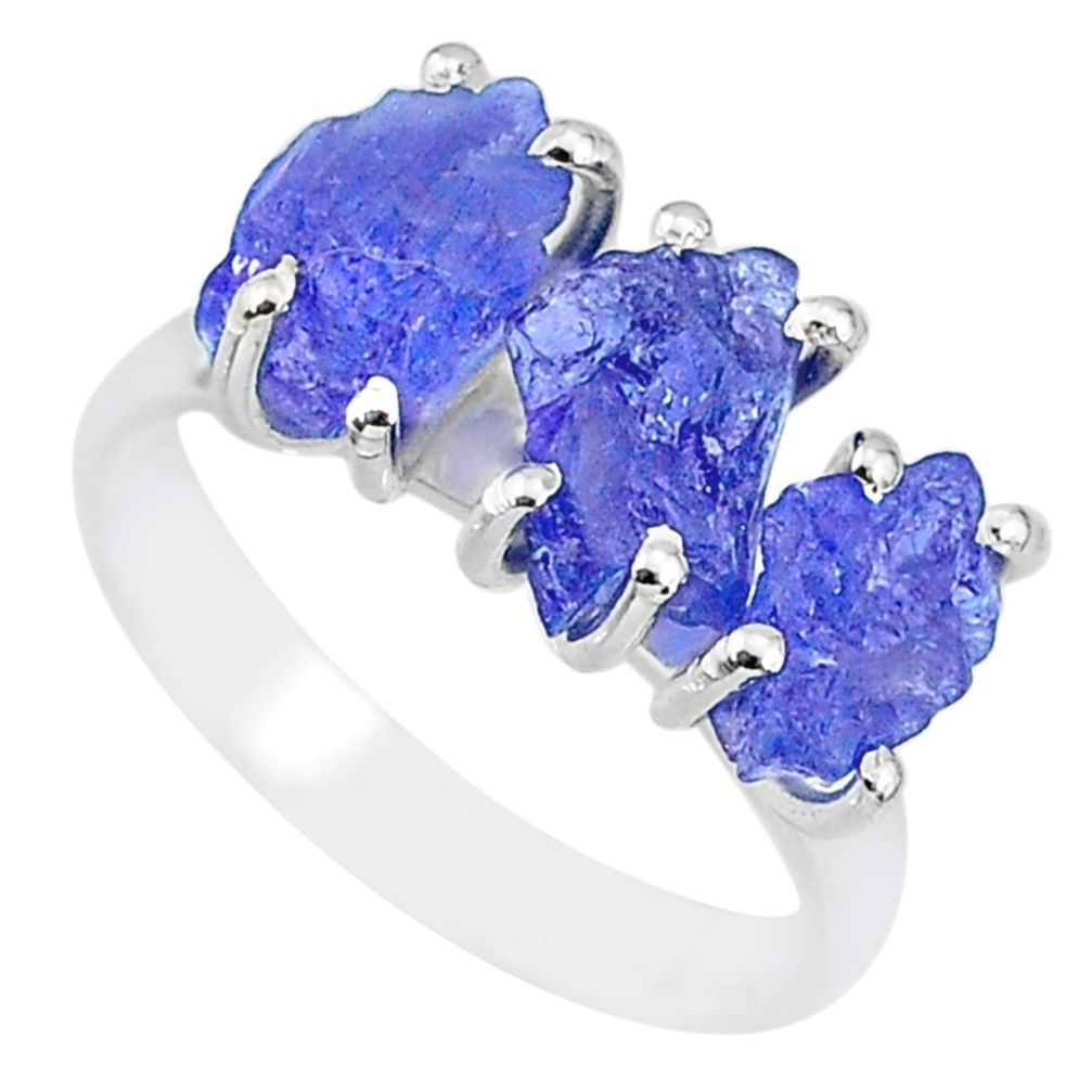 8.87cts natural blue tanzanite raw 925 sterling silver ring size 8 r91843