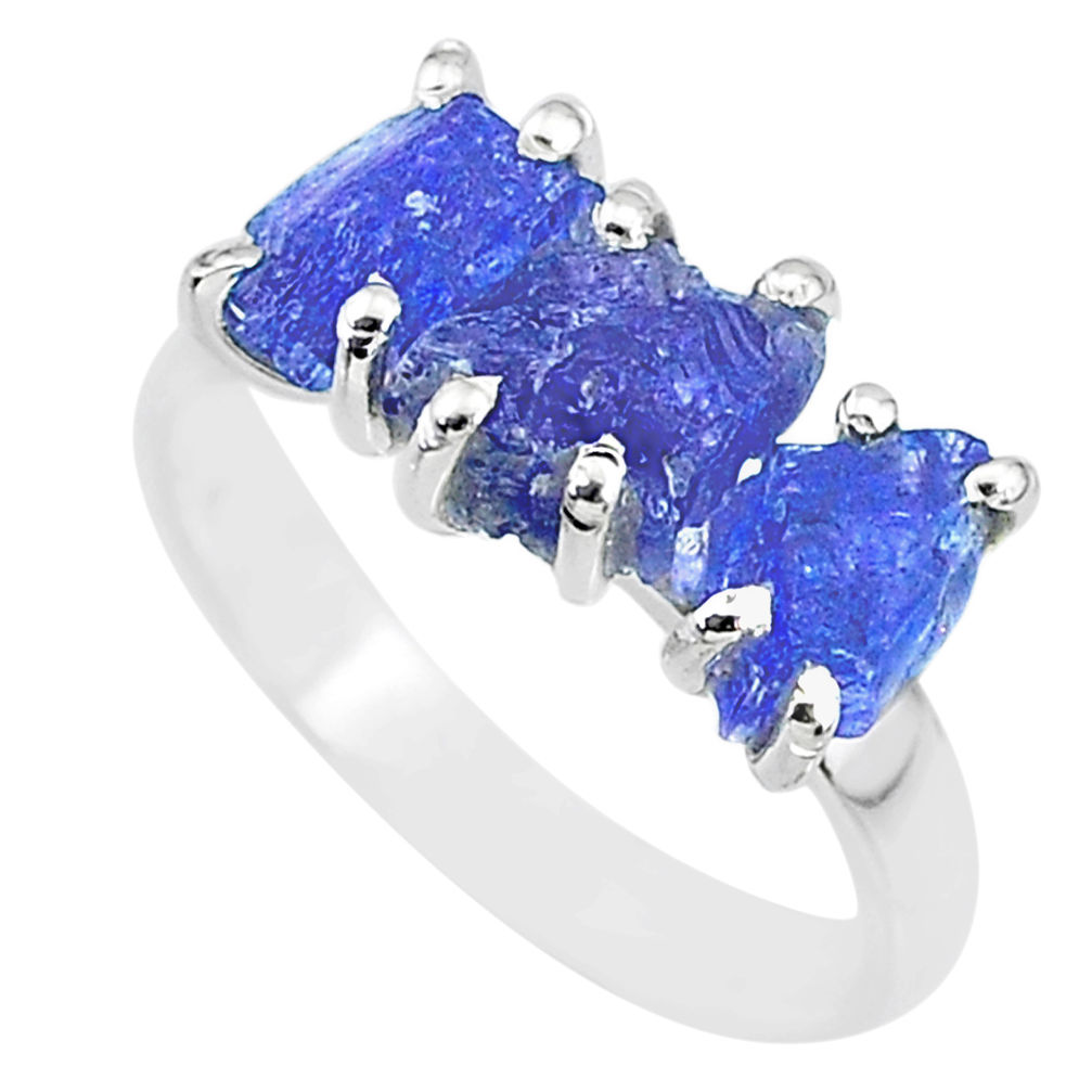 8.39cts natural blue tanzanite raw 925 sterling silver ring size 8 r91852