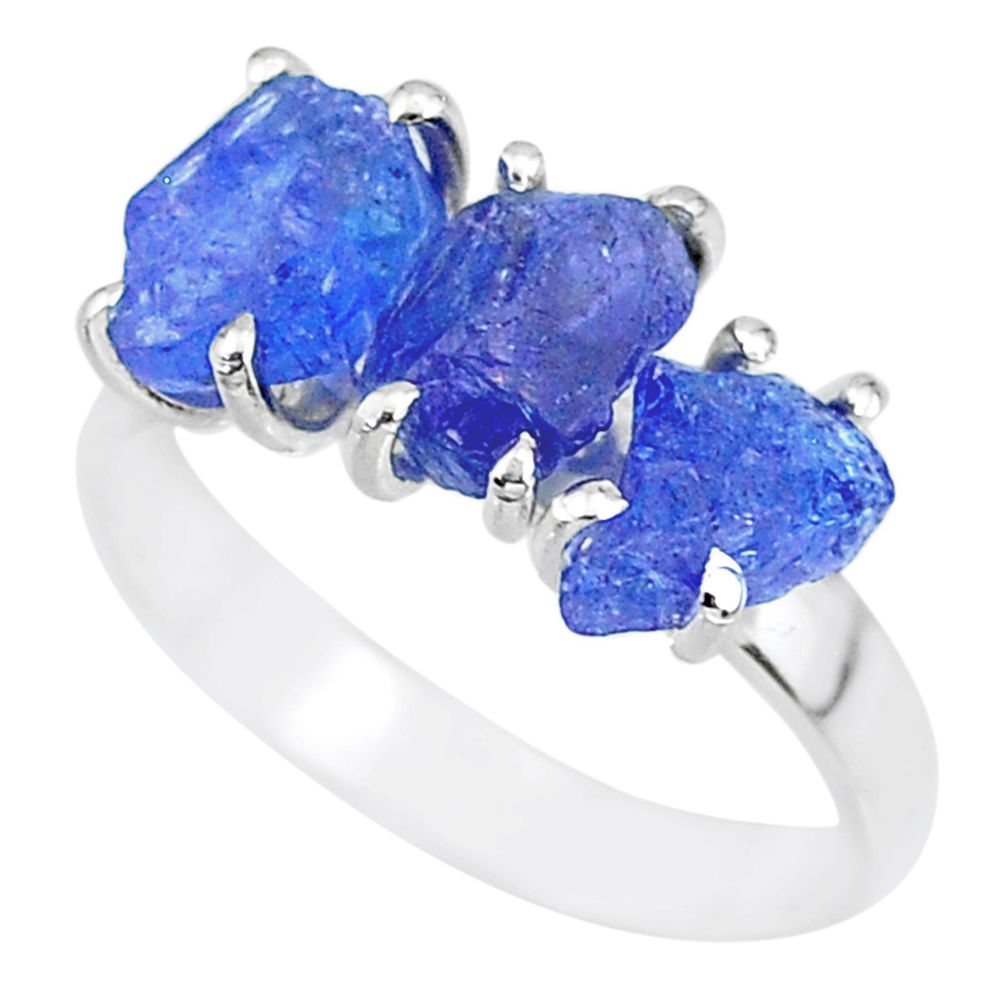 9.39cts natural blue tanzanite raw 925 sterling silver ring size 8 r91868