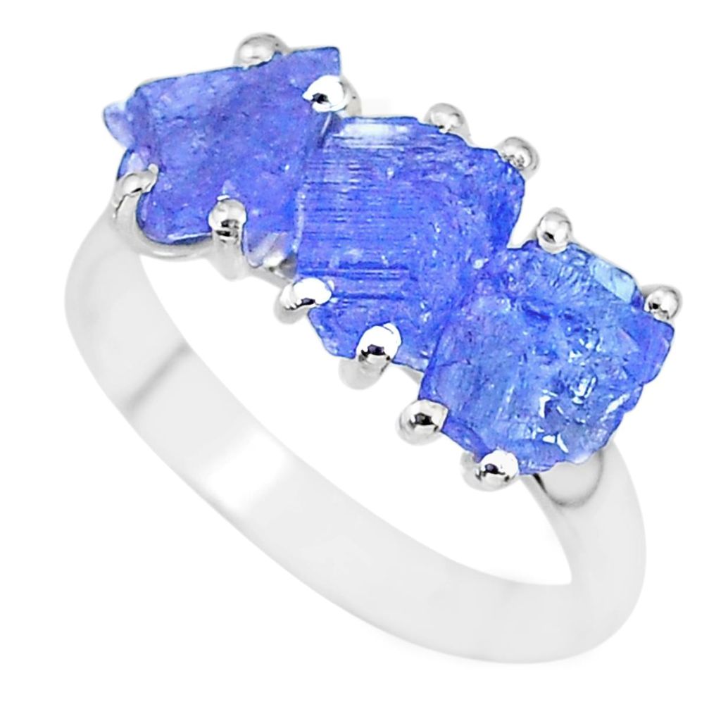 8.51cts natural blue tanzanite raw 925 sterling silver ring size 9 r91847